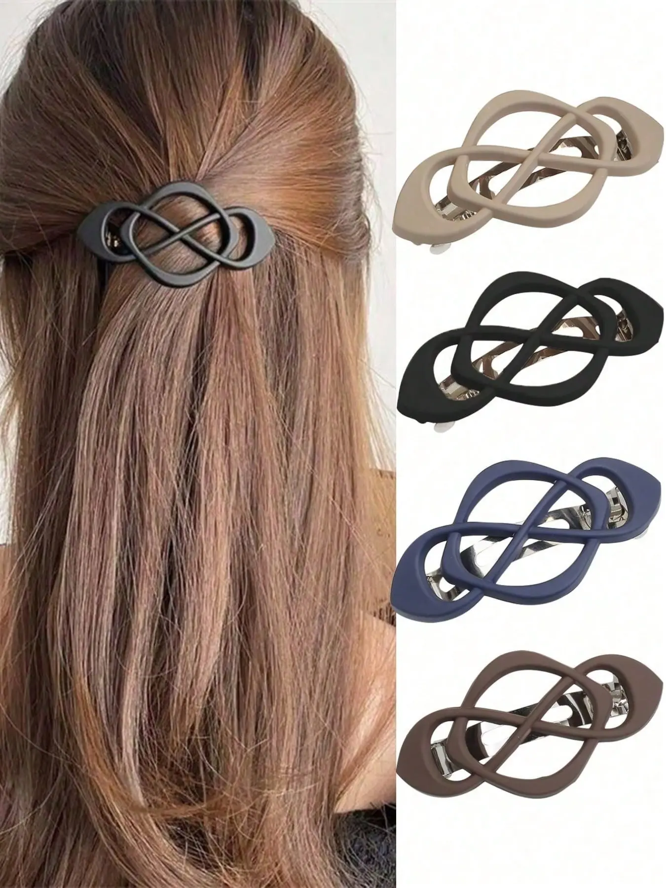 4pcs Matte Solid Color Hollow Out Retro Claw Clip Set, Elegant Half Bun Low Ponytail Design, Fashion Hair Accessory for Women, Claw Hair Clips, Hair Claws Set
