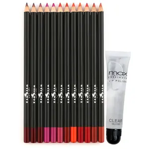 Italia Deluxe Ultra Fine Lip Liner 12pc Bundle with Max Makeup Cherimoya Clear Lipgloss