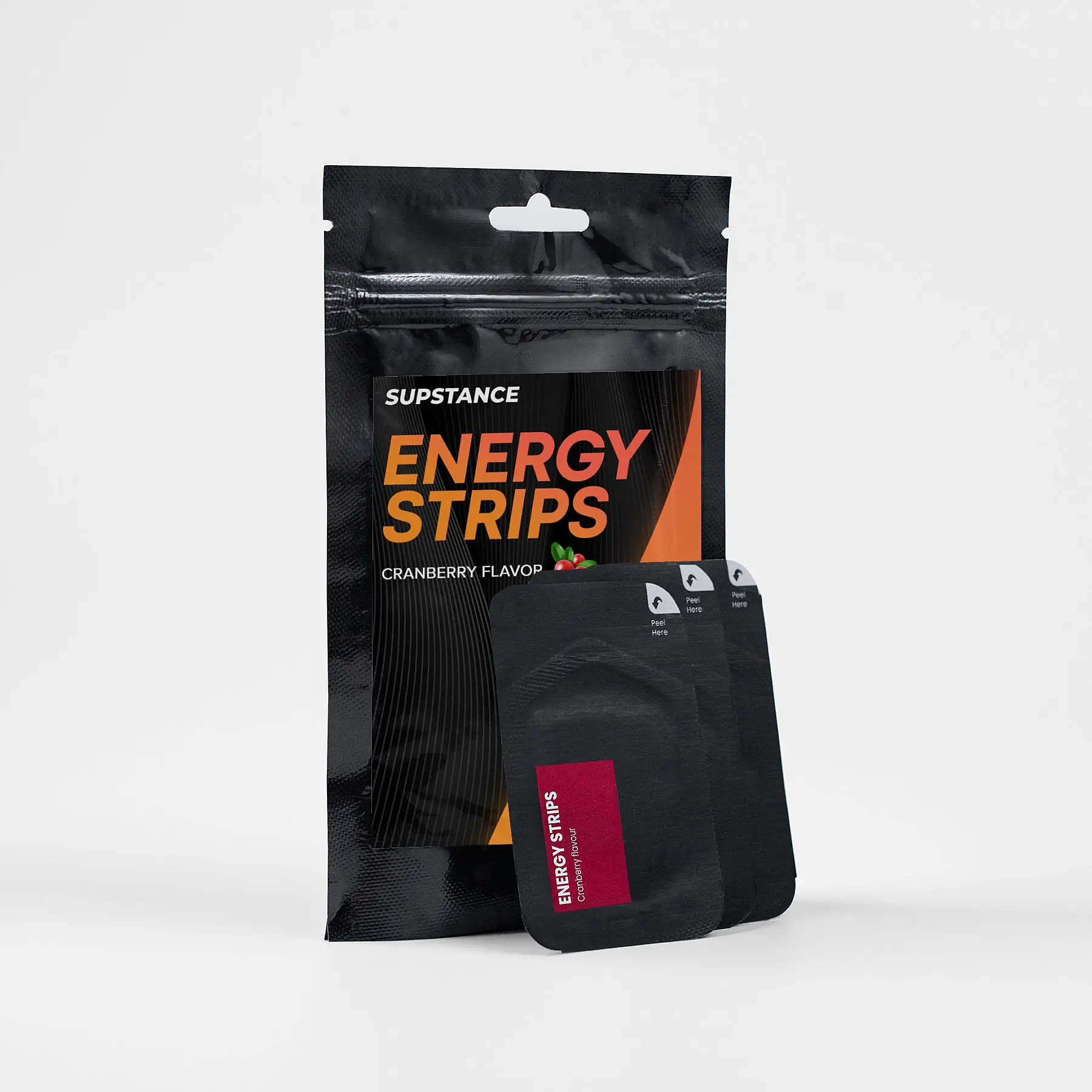 SUPSTANCE Energy Strips | 30 Servings - Cranberry - Gluten Free, Vegan, Allergen Free, Lactose Free, Natural, GMO Free, Corn Free, Sugar Free, Halal Certified