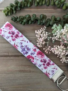 Purple and Pink Flower Faux Leather Wristlet