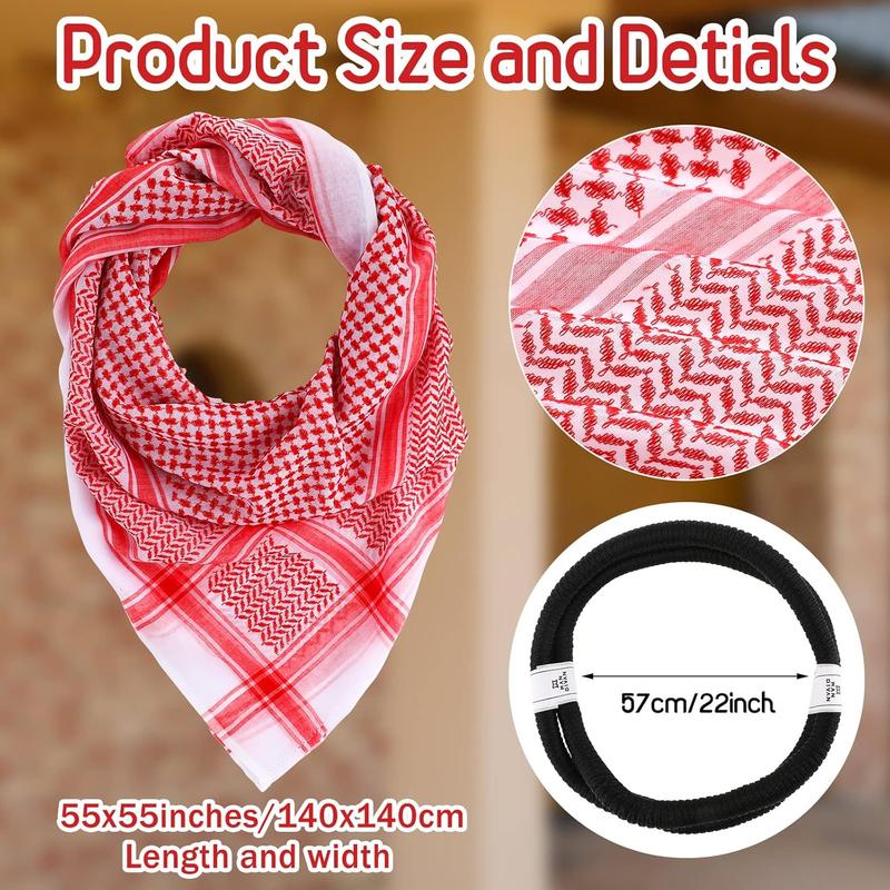 Arab Shemagh Muslim Keffiyeh Head Wrap Scarf Arabic Tactical Desert Headwear with Aqel Rope Halloween Costume Accessories