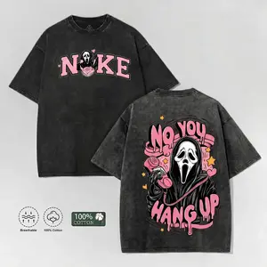 No You Hang Up Graphic Tee Vintage Acid Wash Creepy Cute Ghost Oversized Shirt 1pc 100% Cotton Y2K Parody Streetwear Short Sleeve T-Shirt Men Cottontees Top Vintage Menswear Loose Fit Summer Casual Shirt Clothes