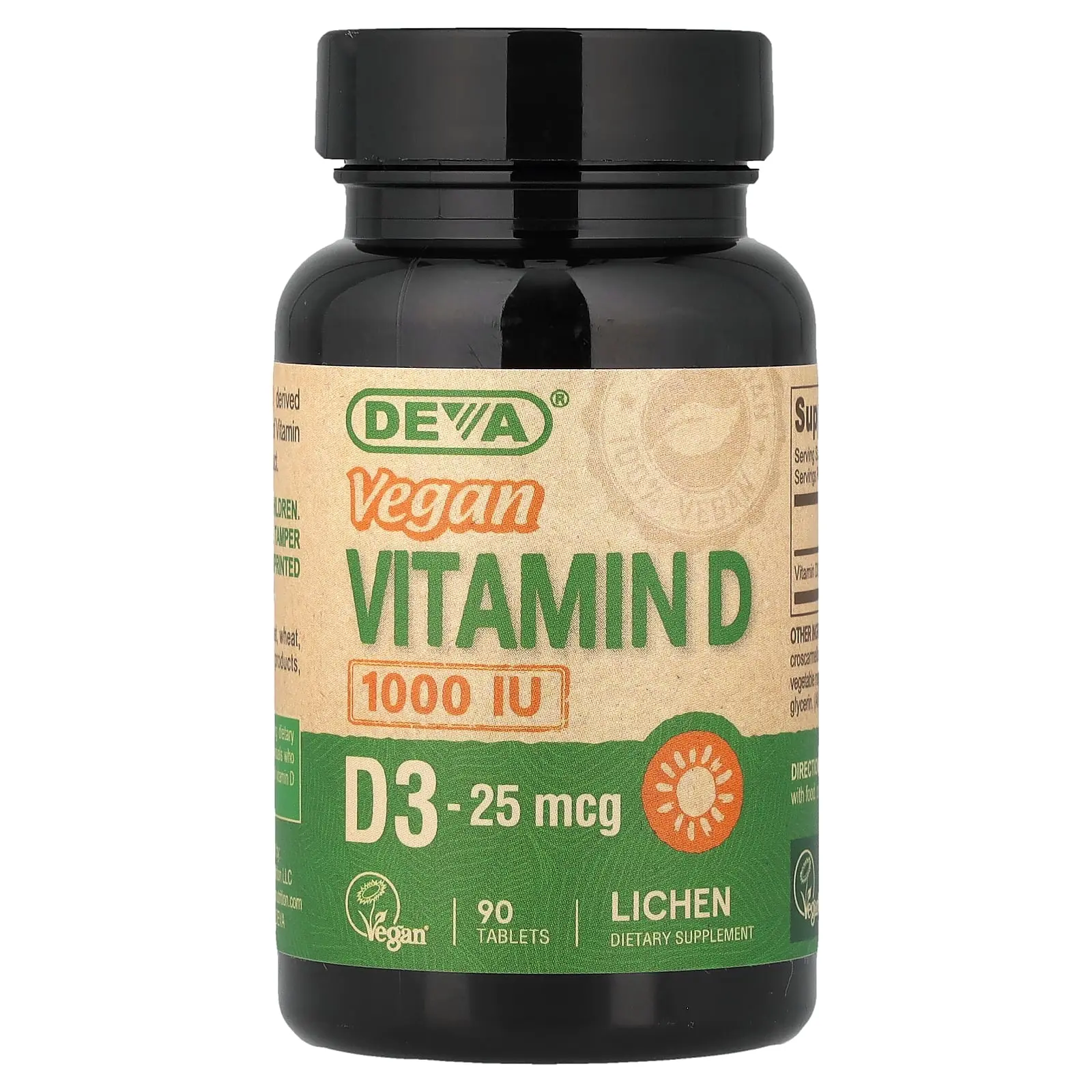 Deva Vegan Vitamin D3, 25 mcg (1,000 IU), 90 Tablets