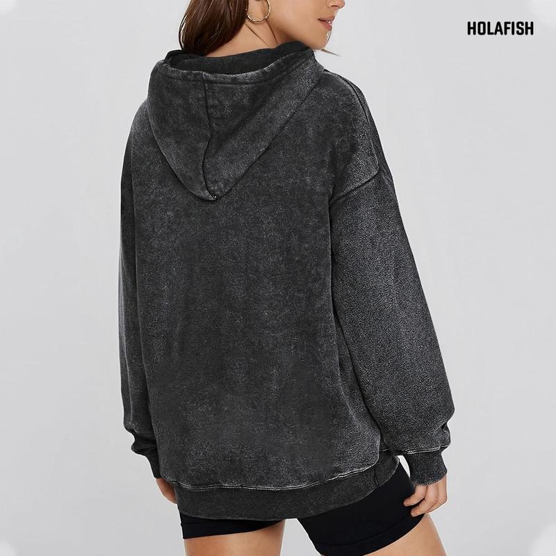 Holafish Casual Oversized Hoodies Acid Wash Pullover Unisex Women Fall Acid Wash Plain Preppy Hoodie Streetwear Vintage Hooded Sweatshirt, Christmas Gift