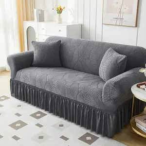 Leaf Pattern Sofa Cover with Ruffle, 1 Count Dustproof Sofa Slipcover, Fashion Couch Protector for Home Living Room, Home Decor, Elastic Sofa Slipcover