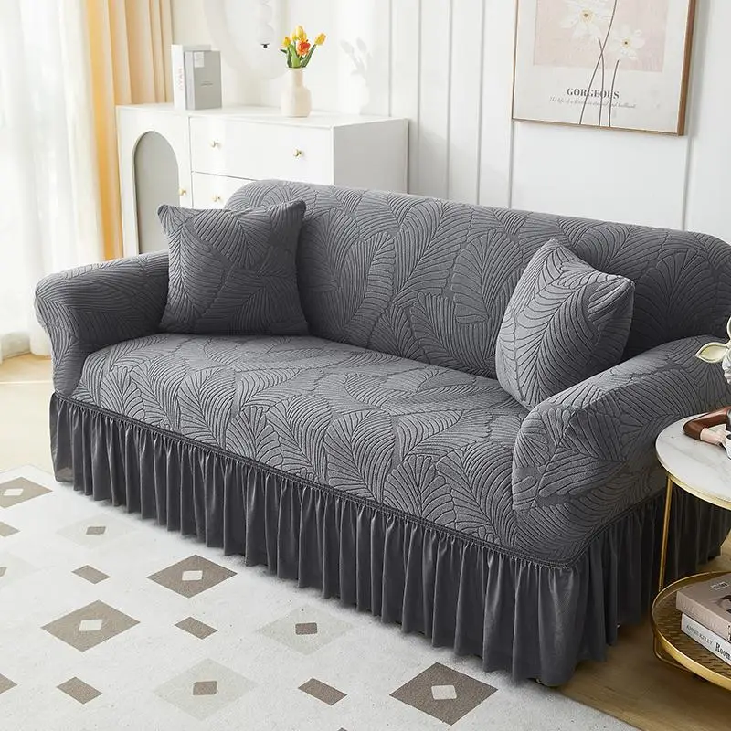 Leaf Pattern Sofa Cover with Ruffle, 1 Count Dustproof Sofa Slipcover, Fashion Couch Protector for Home Living Room, Home Decor