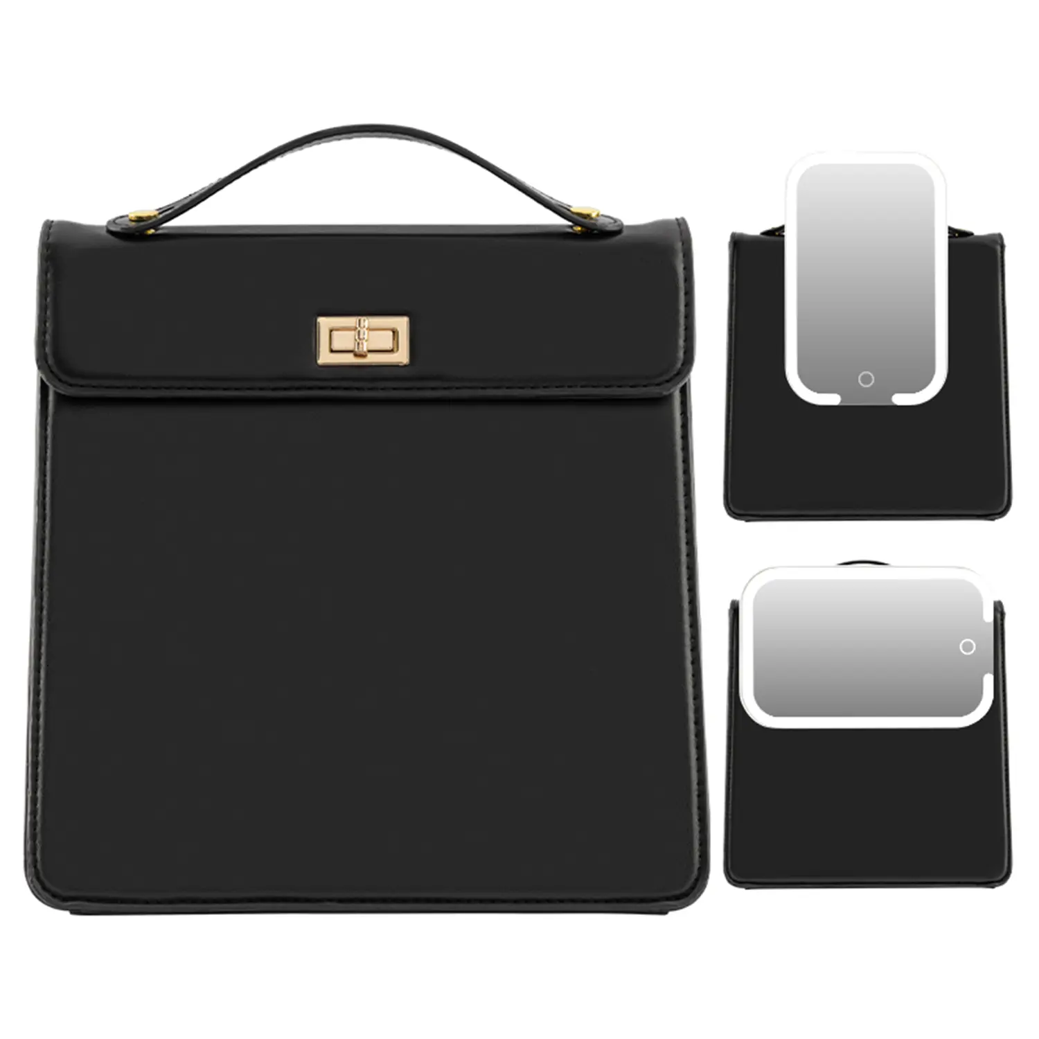 Makeup Bag with LED Mirror, Travel Make Up Bag Cosmetic Organizer Case with Makeup Mirror for Women handbag, Rechargeable Vanity Mirror 3 Color Light