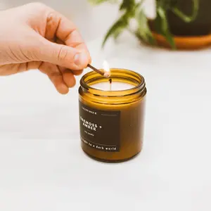 Redwood + Vanilla Scented Soy Candle – 7.2oz Aromatherapy Candle in Amber Jar, 57-Hour Burn Time, Non-Toxic & Vegan Soy Wax