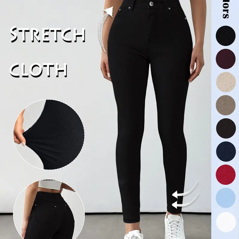 GILIPUR Y2K Women's Plain Button Fly Leggings with Pockets, Casual Comfy Skinny Pants for Yoga Gym Workout, Ladies Bottoms for Fall & Winter, T-Chic Versatile Commuter Essential, Stylish Office Wear, Gym Sportswear Bottoms