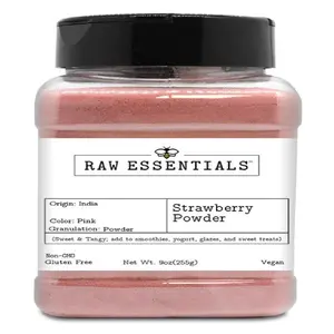 Raw Essentials Strawberry Powder - Sweet & Tangy - Add to Smoothies, Yogurt, Glazes, and Sweet Treats - Non-GMO, Gluten Free, and Vegan - 9 Ounce Bottle