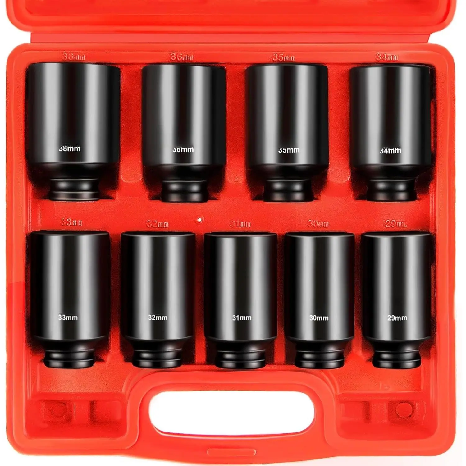 CR-V 1/2" Drive Deep Metric Socket Set, 9-Spool Axle Nut 6-Point Sockets (29mm-38mm), Hand Tools for Hardware Repairs