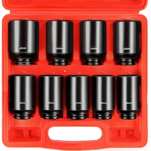1/2" Drive Deep Large  Socket Set, 9- Spindle Axle Nut Metric 6 Point Sockets Set, CR-V, 29mm-38mm