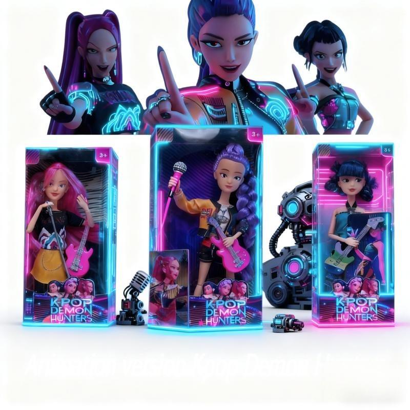 Figurines K-Pop Demon Hunters 30 Cm Articulées - Lot De 3, Avec Musique, Pour Collectionneurs