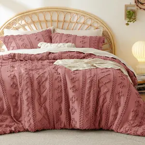 tufted boho comforter twin size-grayish pink boho,  farmhouse embroidery, gifts for woman, jacquard twin comforter for seasons