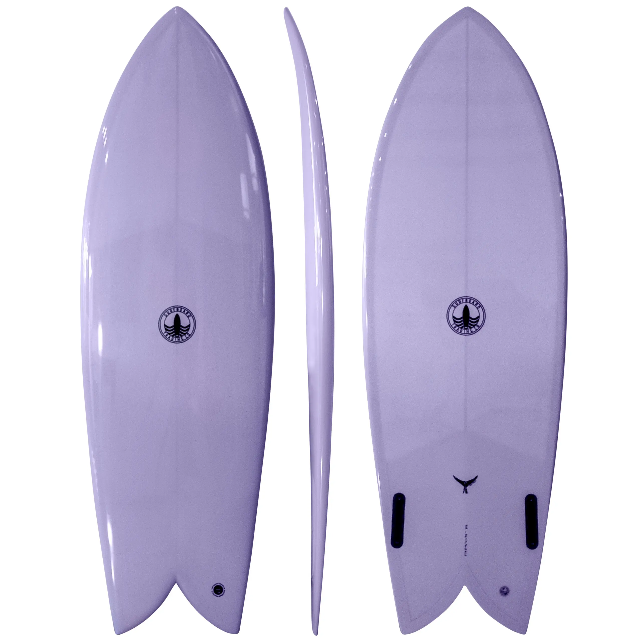 SURFBOARD TRADING CO. Finlet Twin Fin Fish Surfboard - Lilac EPS, Gloss Finish, Modern Refinement, Multi-Size, 31.3L, 36.9L