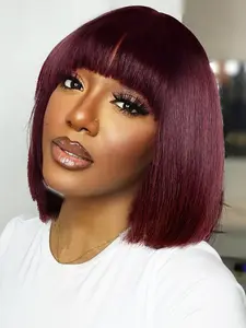 10 Inch Human Hair Bob Wig with Bangs, full hair Ends, Natural Blend color Design, Durable Real Hair Material, Versatile Daily Wear, Glueless Straight Wig