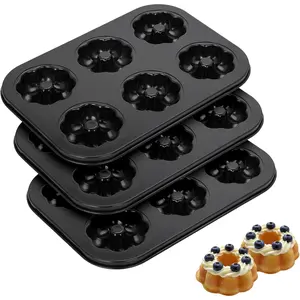 3 Pack 6 Cavity Mini Bundt Fluted Tube Cake Pan Durable Carbon Steel Non-Stick Easy Release Baking Molds Perfect for Home Baking and Party