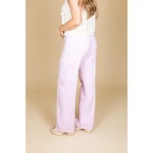 Cassie Denim Cargo Pants - Blushed Lavender