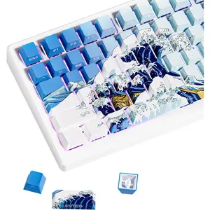 XVX Shine Through Keycaps, Side Print PBT Keycaps 75 Percent Dye Sub, 131  Cherry Profile Custom Keycap 60 Percent, Wave of Kanagawa Double Shot Keyboard Keycap for Mechanical Keyboards