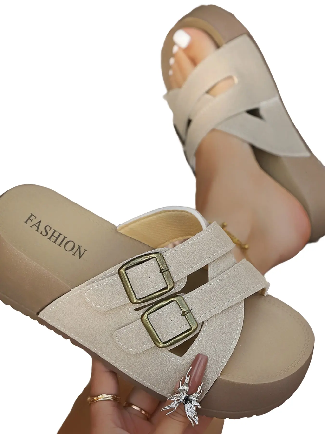 Spring Summer Essential Women Slide Sandals, Chunky Sole Anti-Slip Design, Perfect for Daily Outings, Versatile Must-Have Footwear
