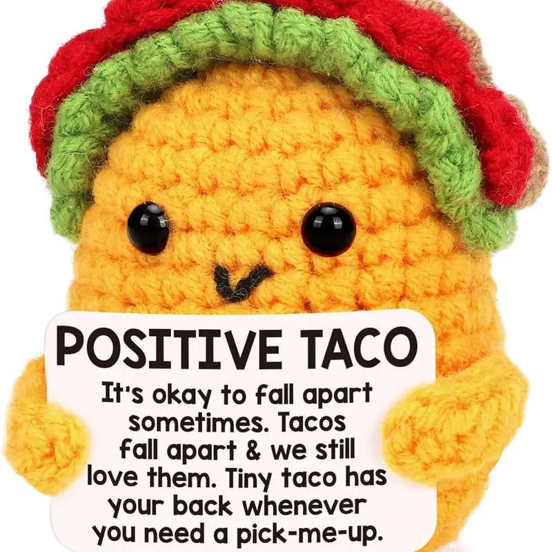 Positive Crochet Taco Birthday Gifts for Women Men Teacher Appreciation Fathers Day Graduation Gift Positive Emotional Support Knitting Plushies Adult Kids Son Mom Dad Daughter Sister Friend Coworkers Self Care Card Inspirational
