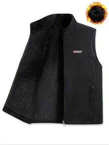 Men's Warm Plain Fitted Stand Collar Sleeveless Vest Gilet with Fleece Lining and Pockets, Casual Backless Jacket for Winter Daily Wear and Outdoor Activities