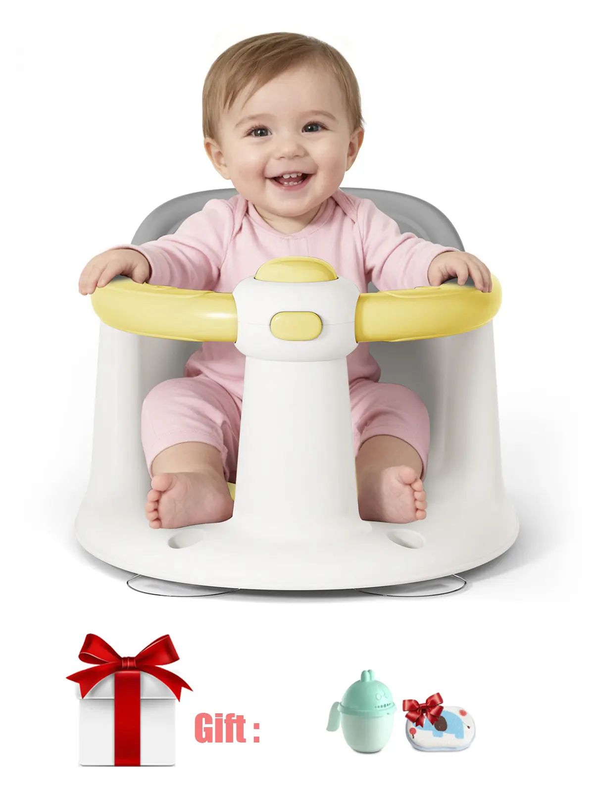 Baby Bath Seat for Babies 6 Months & Up, Bath Seats for Babies Sitting Up, Open Design, Non-Slip, Compact Toddler Bath Seat