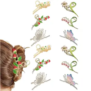 A Set of 12/6 Pcs Hair Claw Clips for Women,Large Strong Metal Butterfly Hair Clips,Flower Hair Clips for Ladies Grils,Thick Hair,Christmas Party Gifts,Hand Tools Kits