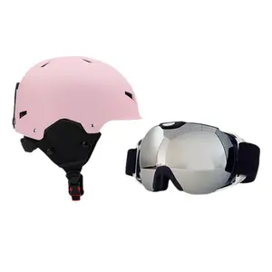 Women's & Men's Ski Helmet with Integrated Goggles Snowboard Safety Cap for Single Double Board Equipment Set