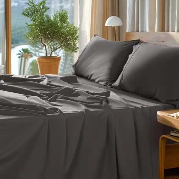 Egyptian Cotton Sheets Set - 1000 High Thread Count, Luxury 5-Star Hotel Sateen Bed Sheets, Soft, Breathable Long Staple Sheets, Fit up to 16" - 4 count (Dark Grey,)
