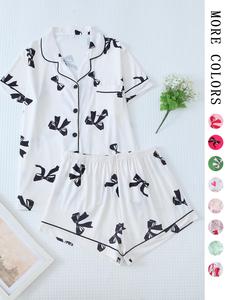 two-piece set women's printed button front pocket blouse & elastic waist shorts matching pajama set, cute elegant comfy soft pj lounge set, pajama sets women, summer clothes women, lady sleepwear & homewear, pajama chic, cute pajama sets