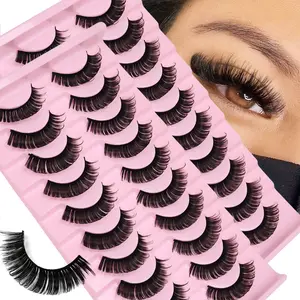 Fluffy Fake Lashes, Wispy False Eyelashes, Thick Volume Fake Lashes, Curly Fake Eyelashes Extensions, 20 Pairs/2 Pack, Enhance Eye Beauty
