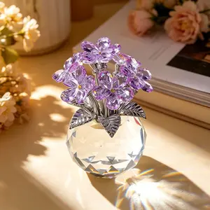 Crystal Forget-Me-Not Flower Ornament, Glass Flowers for Home Decor, Unique Collectible Decorative Floral Decoration, Romantic Gift for Her, Mother's Day, Graduation