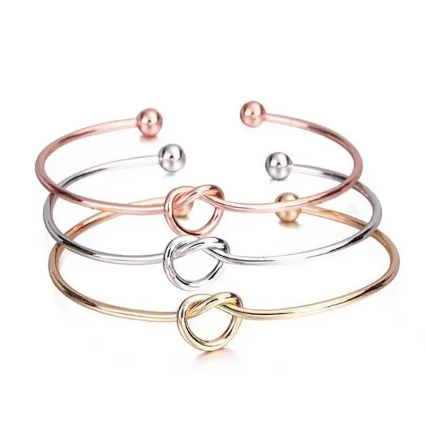 Women's Love Knot Bangle Bracelets, 3pcs Stackable Metal-Plated Infinity Set in Gold, Silver & Rose Gold, Adjustable Fit for 6.5-7.5" Wrists, Wrist Size 6.5", Metal Coating, 6.5 To 7.5 Inches