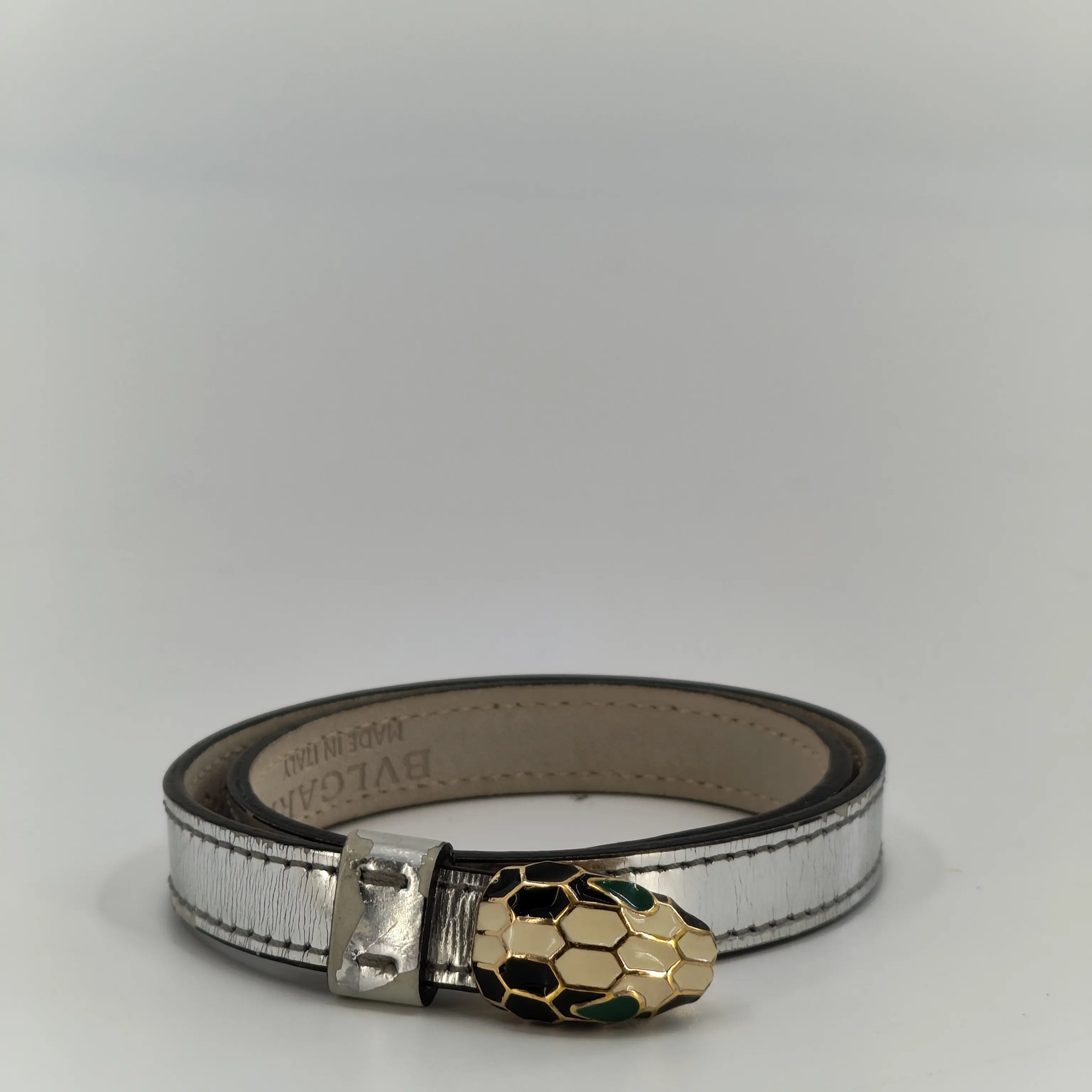 Pre-owned Bvlgari Silver Leather Serpenti Forever Bracelet JQ0020 NO1