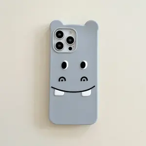 [Jinyuan] Funny three-dimensional small ears hippo ugly cute expression applicable to iPhone17promax mobile phone case 15 new 17pro Internet celebrity 13 creative all-inclusive anti-drop 16pro super good-looking 17 protective case