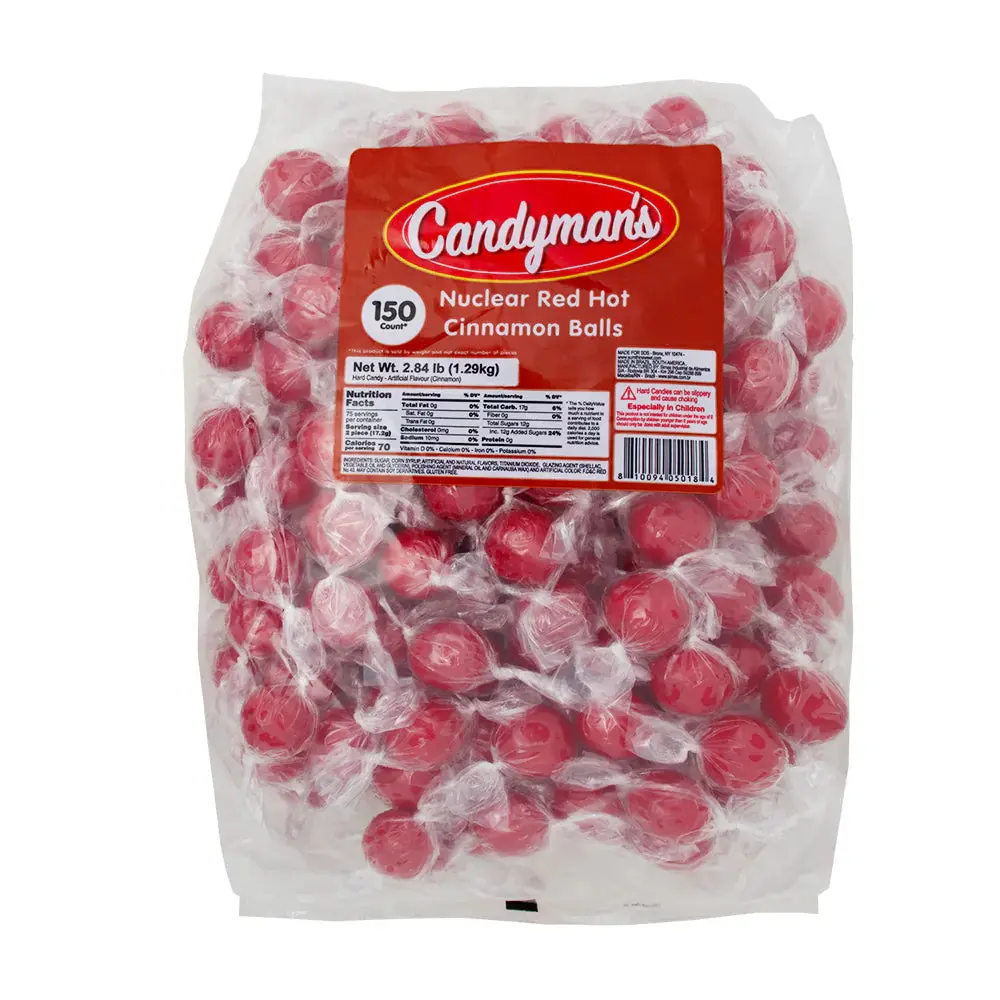 Nuclear Red Hot Cinnamon Candy Balls 150 ct. - Spicy Hard Candy with Cinnamon Flavor - 150 Count Bag Sweet Snack Bonbon Gum