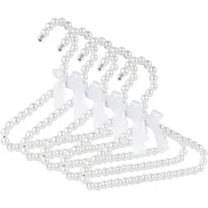 White Pearl Beaded Clothes Hanger Mini Pearl Beads Small Metal Clothes Hangers with Ribbon Bow Hanger Standard for Kids Baby Children Pet Dog
