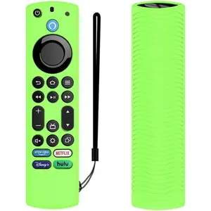 Voice Remote Cover,  Remote Cover Case Compatible with Toshiba/Insignia Firetv Omni Series or TV 4-Series, Lightweight Anti Slip Shockproof Remote Cover Case with Lanyard (Green Glow)