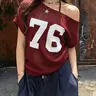 Summer Ice Silk Hollow Out Asymmetrical Shoulder Number Print Sexy Knit Top, Fashion Casual Loose Fit Breathable Drop Shoulder Sweater Knitwear Womenswear