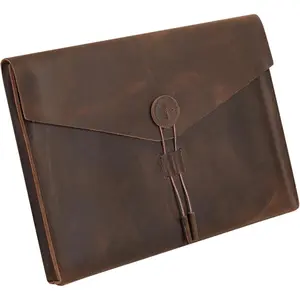 Genuine Leather Folder Portfolio File Organizer Envelope Document Holder for Men & Women, Personalized Folio Laptop Sleeve Case for 15" Laptops Tablets