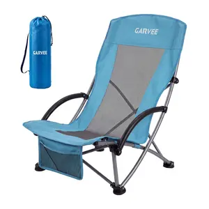 High Beach Chair, Folding Portable Beach Chairs for Adults, Lightweight Extra Wide Seat Chair with Cup Holder, Storage Pocket & Carry Bag for Camping, Beach, Travel
