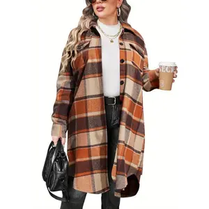 Plus-size women’s flannel plaid boyfriend shirt, long sleeves, lapel, button-up, soft and comfortable—casual for everyday wear, suitable for work, dates, and weekends