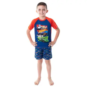 Hot Wheels Cars Boy's Pajamas Race Team Short Sleeve Shirt And Shorts 2 PC PJs Sleepwear Pajama Set