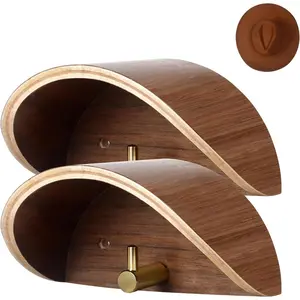 Cowboy Hat Rack for Wall (2-Pack), Walnut  Cowboy Hat Holder, Hat Hooks for Wall with Accessory Hooks, Non-Damaging Design,Keeps Hat Shape,for Wide Brim Hats