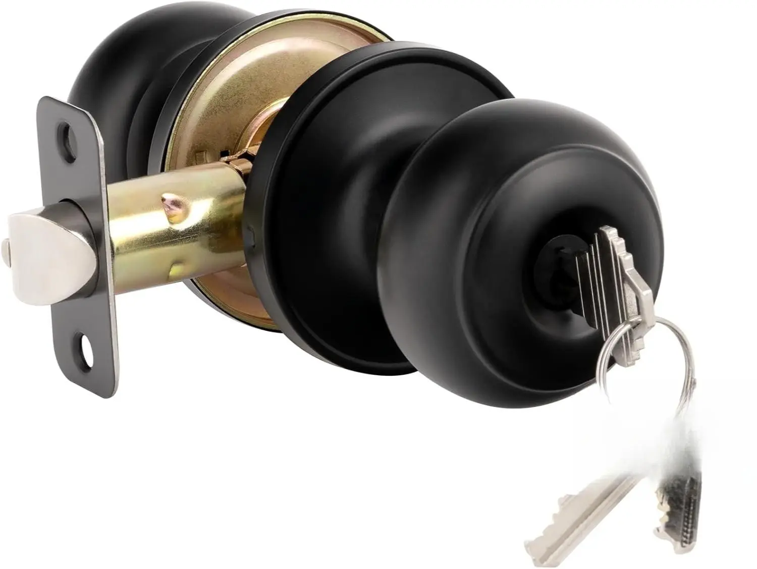 Matte Black Door Knobs with Lock and Keys, Interior/Exterior Door Knob for Bedroom or Bathroom, Entry Door Lock