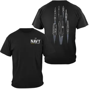 United States Navy T-Shirt, 2 Sides Down the Torpedo Line Graphic, Warship Blueprint Design Military Style Tee for Men & Women