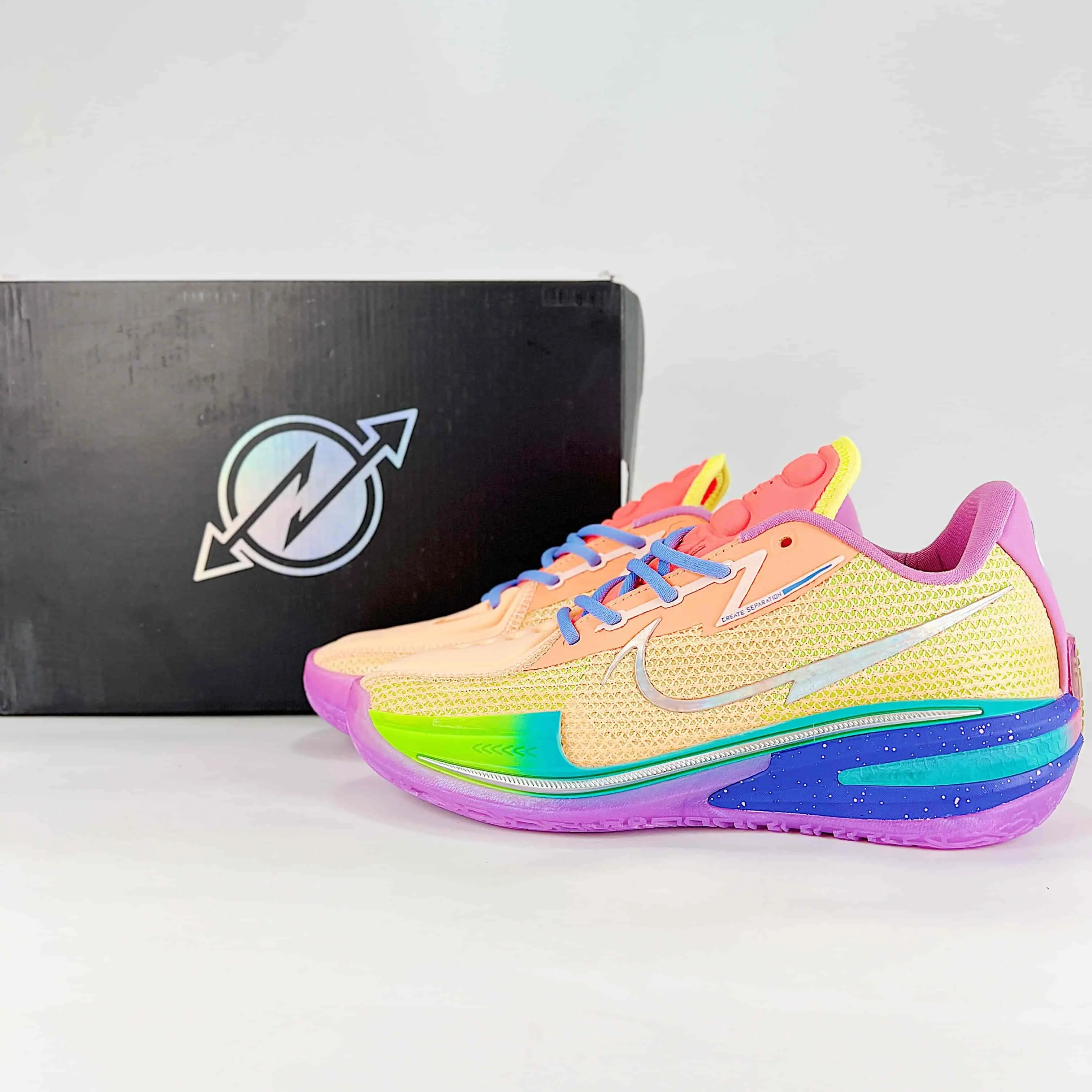 Multicolor Gradient Mesh Low‑Top Basketball Sneakers, Cushion Outsole, Unisex Lightweight Performance Sports Shoes