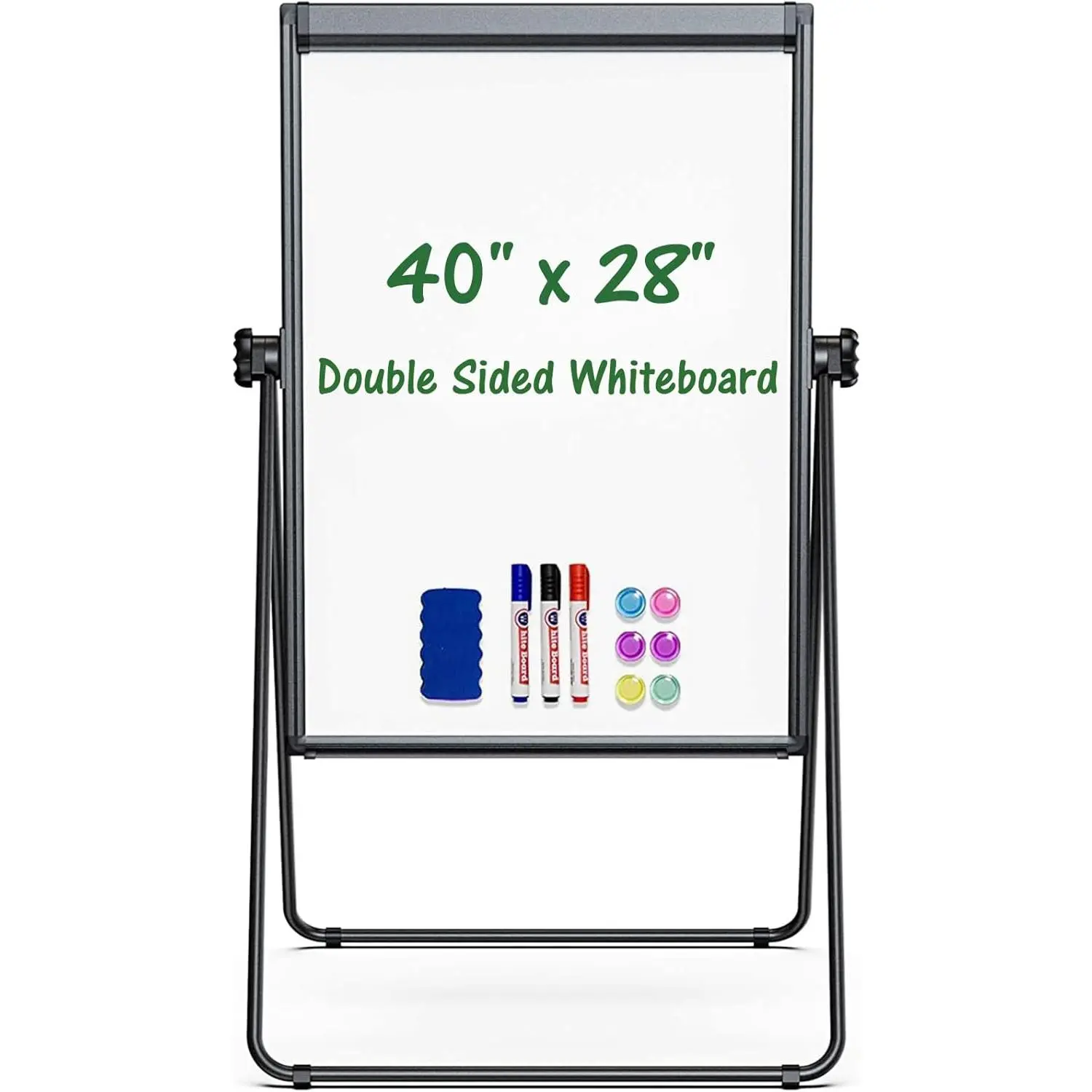 Stand White Board  40 x 28 inches Dry Erase Board Double Sided Height Adjustable Flip Chart Easel with Flipchart Hooks for Teaching Presentation Meeting, Black