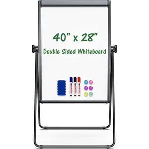 Stand White Board  40 x 28 inches Dry Erase Board Double Sided Height Adjustable Flip Chart Easel with Flipchart Hooks for Teaching Presentation Meeting, Black